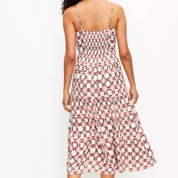 LOFT Sun washed Floral Tiered Midi Dress Pink Size 10 - Picture 2 of 10
